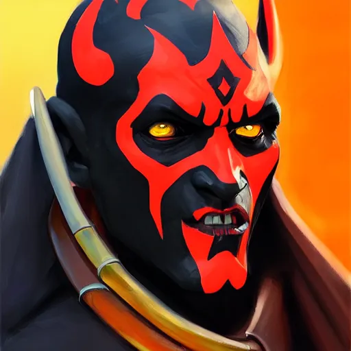 Image similar to greg manchess portrait painting of darth maul as overwatch character, medium shot, asymmetrical, profile picture, organic painting, sunny day, matte painting, bold shapes, hard edges, street art, trending on artstation, by huang guangjian and gil elvgren and sachin teng