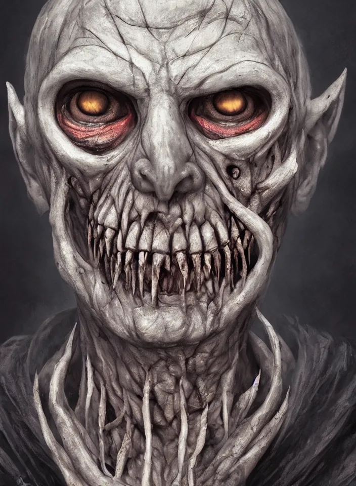 Prompt: a face portrait of a older man as an undead ghoul from skyrim, fantasy setting, beautiful face, serene colors, soft lighting, atmospheric, cinematic, moody, in the style of diego koi, gina heyer, luiz escanuela, art by alyssa monk, hyperrealism, rule of thirds, golden ratio, oil on canvas, 8 k