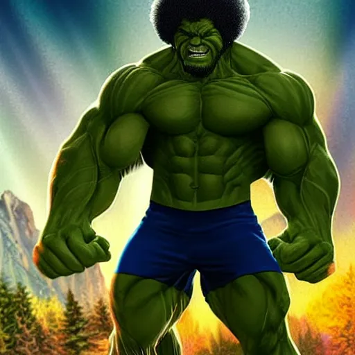 Image similar to photomanipulation of BOB ROSS as hulk, marvel