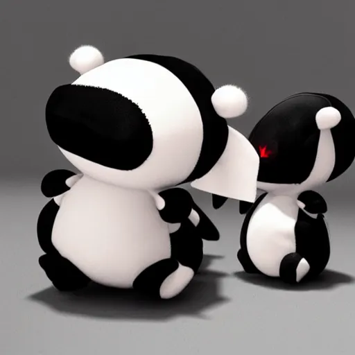 Image similar to cute fumo chibi plush bug imp, black and white with ribbon hearts, soft shadow, vray