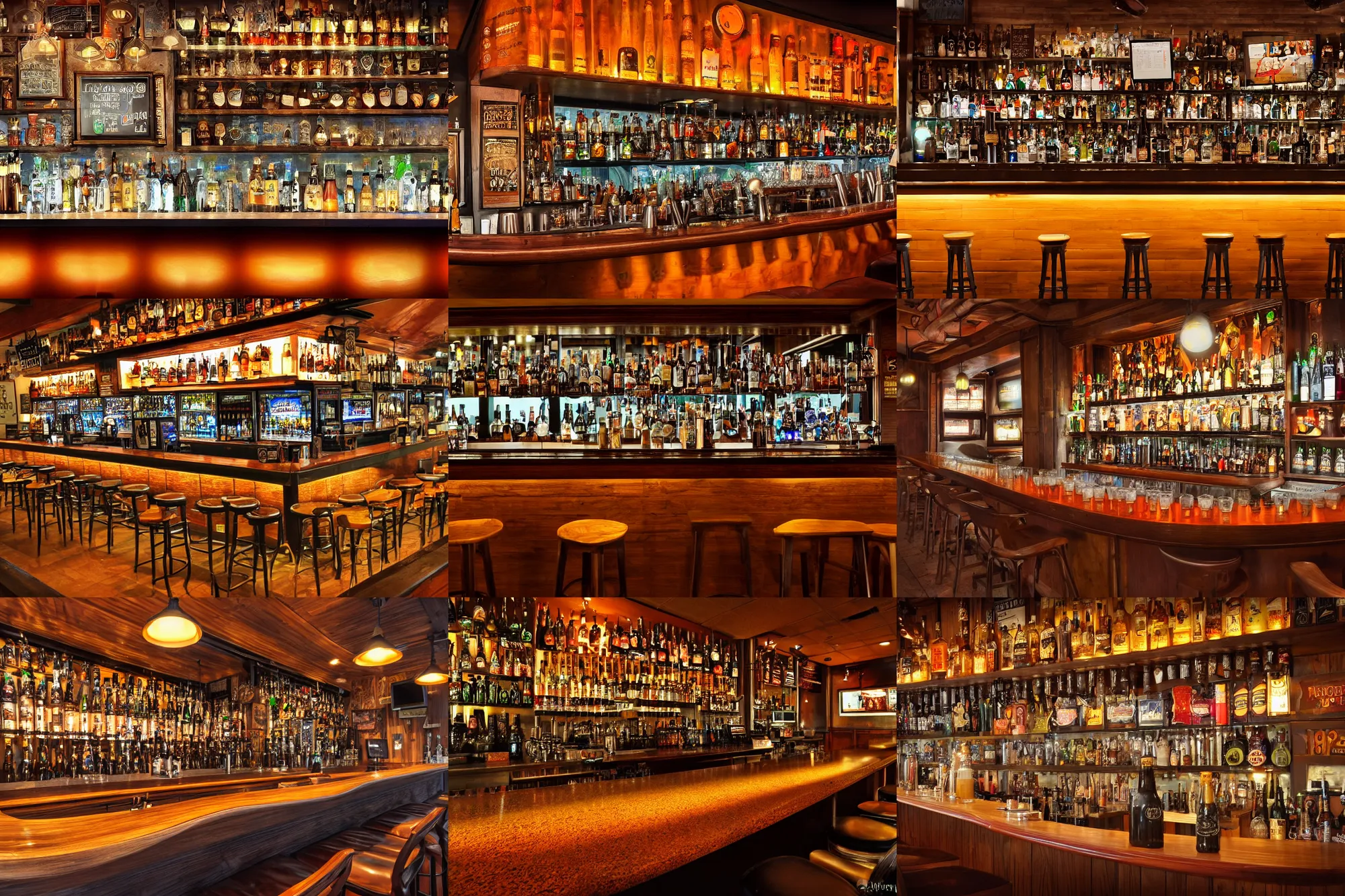 Prompt: bar counter with lots of beers, beautiful, detailed, digital art, diffuse lighting