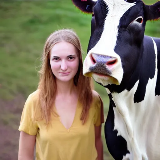 Image similar to a photo of young woman with cow's face