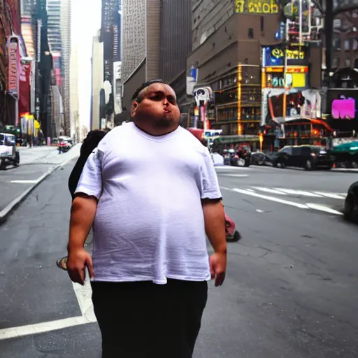 Image similar to morbid obesity, new york, candid, bokeh, wide angle