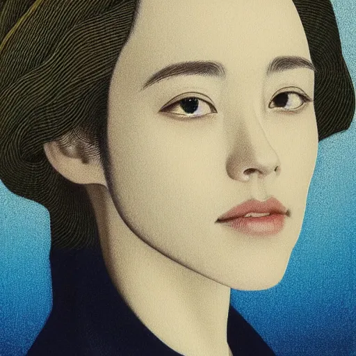 Image similar to “ rachel mcadams portrait by ikenaga yasunari and ayana otake and ko rakusui, drawing, realistic, sharp focus, japanese, dreamy, nostalgia, faded, golden hues, floral clothes ”