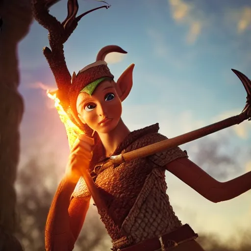 Prompt: beautiful fine art photo of a elf fire archer, photorealistic, centered, highly detailed and intricate, sun lighting, 8k