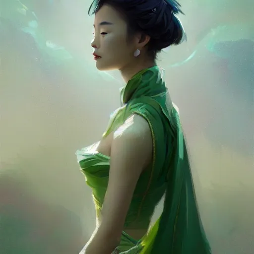 Prompt: portrait of a mongolian princess spreading its wings by greg rutkowski, she looks like an asian princess with beautiful green eyes, wearing a majestic dress, highly detailed portrait, scifi, digital painting, artstation, concept art, smooth, sharp foccus ilustration, artstation hq