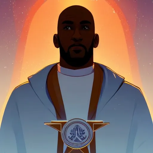 Image similar to a bald terrence boyd as a saint with halo, clean cel shaded vector art. shutterstock. behance hd by lois van baarle, artgerm, helen huang, by makoto shinkai and ilya kuvshinov, rossdraws, illustration,