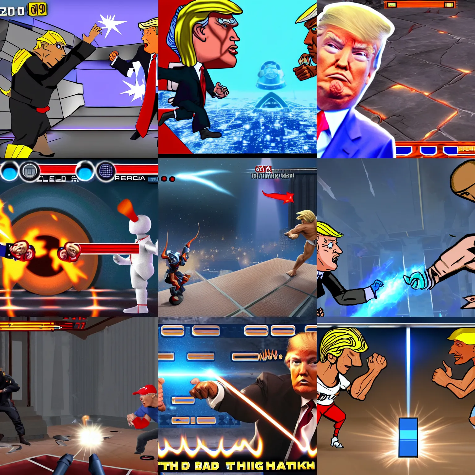 Prompt: screenshot of donald trump and obama fighting in quake arena