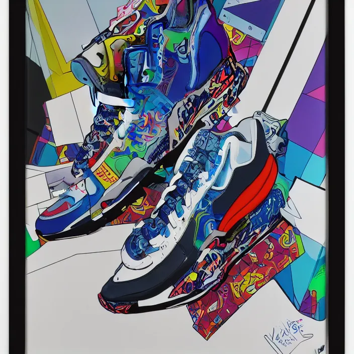 Image similar to futuristic sneakers in jeff koons hip hop bauhaus style, highly detailed, hyper realistic, art by todd mcfarlane