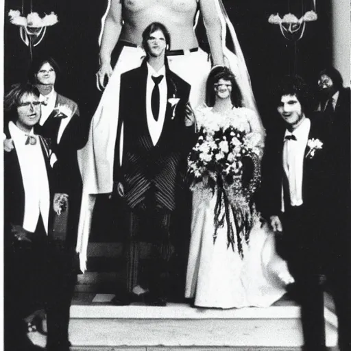 Prompt: 1980s photo of Cthulhu as best man at a wedding