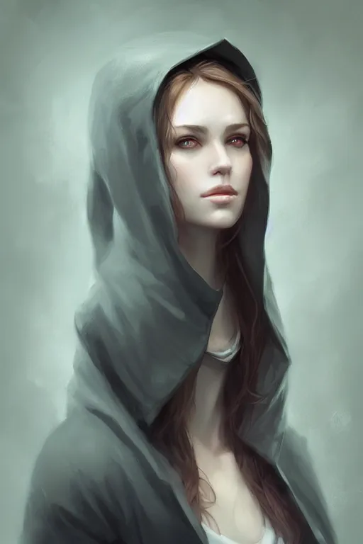 Image similar to « a portrait of a woman with a hood on, a digital painting by charlie bowater, featured on cgsociety, fantasy art, behance hd, wiccan, artstation hd »