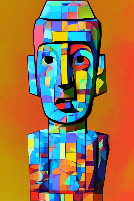 Image similar to cubist moai statue cutout digital illustration cartoon colorful beeple