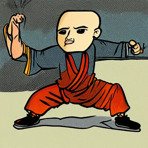 Prompt: cartoon of shaolin cat making exercise