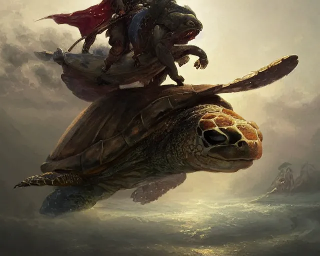 Image similar to kobe bryant riding on a turtle in heaven, fantasy art, in the style of greg rutkowski, illustration, epic art, fantasy, intricate, elgant, amazing detail, digital painting, artstation, concept art, smooth, sharp focus