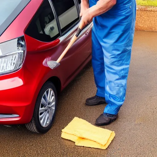 Image similar to baked beans man cleaning a honda jazz in the driveway overcast weather
