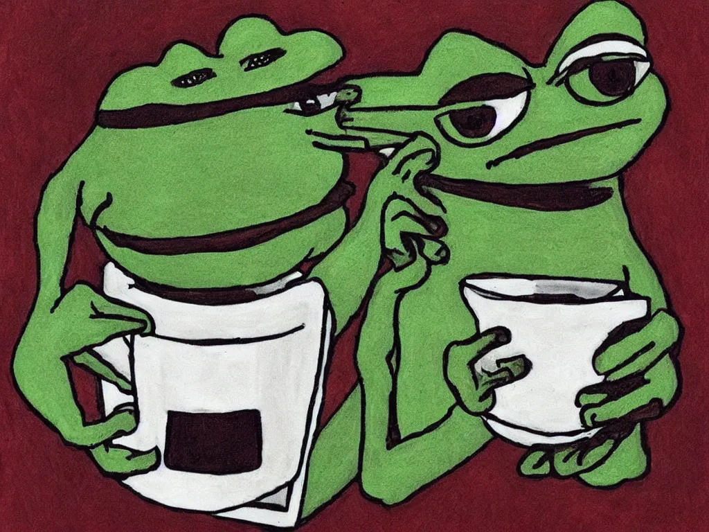 portrait of a pepe! the frog! drinking coffee in the | Stable Diffusion ...