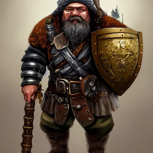 Image similar to a detailed portrait painting of the dwarf bardin goreksson, from vermintide 2 video game, holding a shield and hammer, iron breaker, steampunk engineer, artstation, 8 k, fantasy