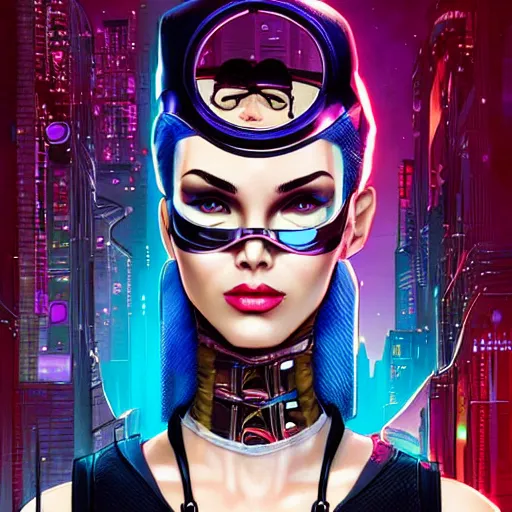 Prompt: lofi cyberpunk catwoman portrait, Pixar style, by Tristan Eaton Stanley Artgerm and Tom Bagshaw.