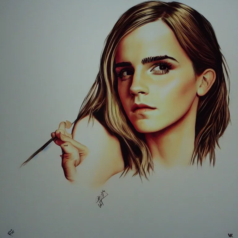 Image similar to Pop-art portrait of Emma Watson in style of Ed King, photorealism