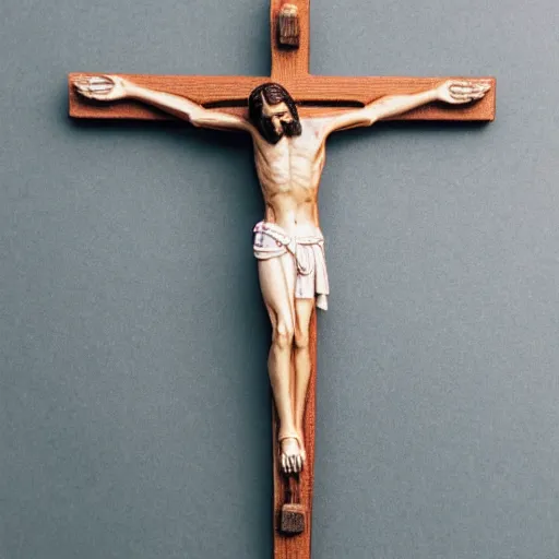 Image similar to Jesus crucified on a palm, photorealiatic,