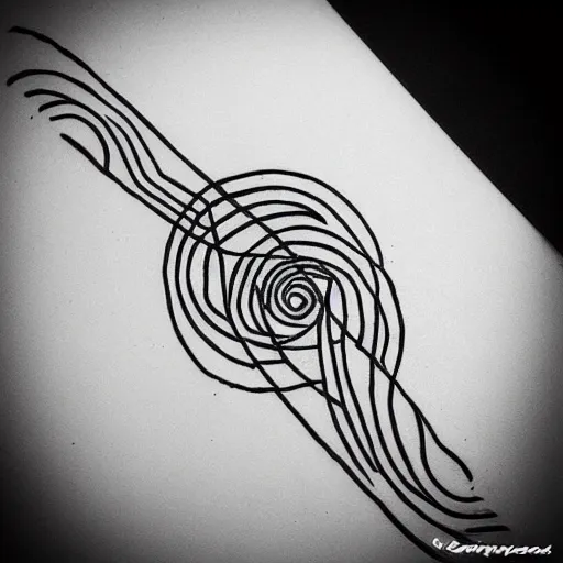 Image similar to a simple tattoo design of birds flying in a simple spiral, ink, line art