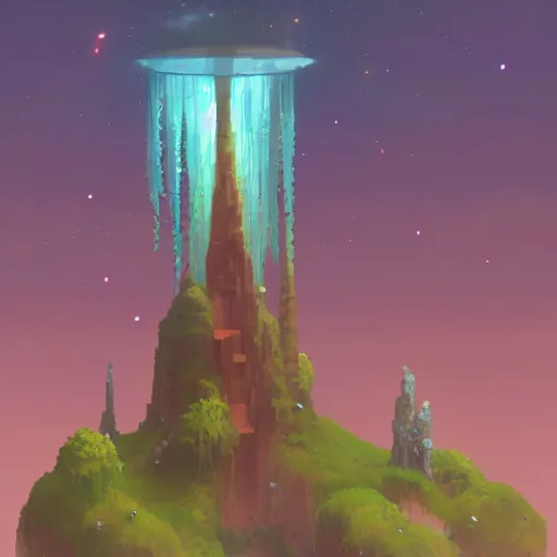 Image similar to 4k Forest Pylon large stone or crystal hovering and rotating above a biome-themed stand from Terraria Game , Surrounded deep forest from terraria game by Craig Mullins, ilya kuvshinov, krenz cushart, epic , artgerm trending on artstation by Edward Hopper and Dan Mumford and WLOP and Rutkovsky, beksinski carl spitzweg moebius and tuomas kocar, intricate artwork by caravaggio, Unreal Engine 5, Lumen, Nanite