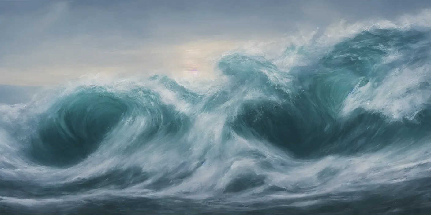 Prompt: a wave by Ben Wanat, cinematic lighting, detailed oil painting, hyperrealistic, 8k
