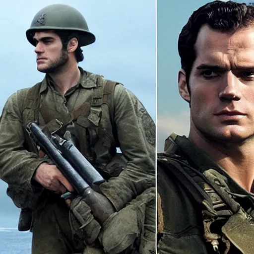 Prompt: Henry Cavill starring in saving private Ryan