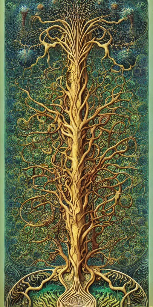 Image similar to tree of life by roger dean and andrew ferez, art forms of nature by ernst haeckel, divine chaos engine, symbolist, visionary, art nouveau, botanical fractal structures, organic, detailed, realistic, surreality