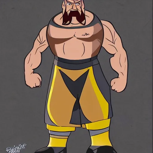 Image similar to Head-to-shoulder shot of Triple H as a Disney character wearing his in-ring gear, Disney, cartoon, Disney style, 2d, drawn image, beautifully drawn, Disney 2d animation still, digital 2D animation, traditional animation, Disney style, Disney animation, Deviantart, very coherent symmetrical artwork