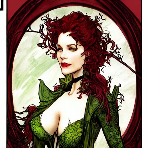 Image similar to a beautiful and detailed magic the gathering card of a seductive poison ivy dressed as a lawyer in the big city, dark eyeliner, intricate, elegant, highly detailed, digital painting, artstation, concept art, matte, sharp focus, illustration, art by rebecca guay and by arthur rackham and by alphonse mucha and by john william waterhouse