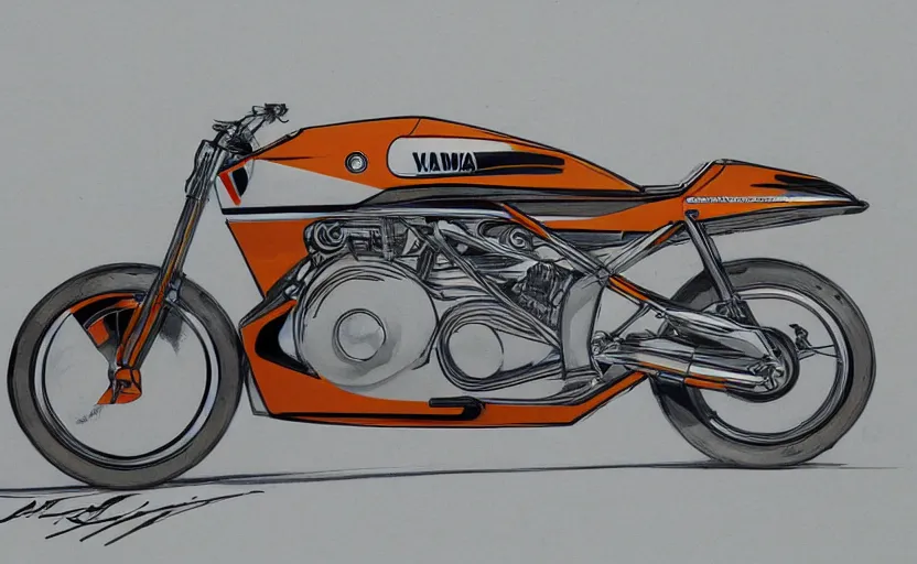 Prompt: 1 9 7 0 s yamaha race motorcycle concept, sketch, art,