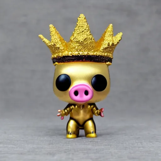 Image similar to pig wearing a gold crown funko pop