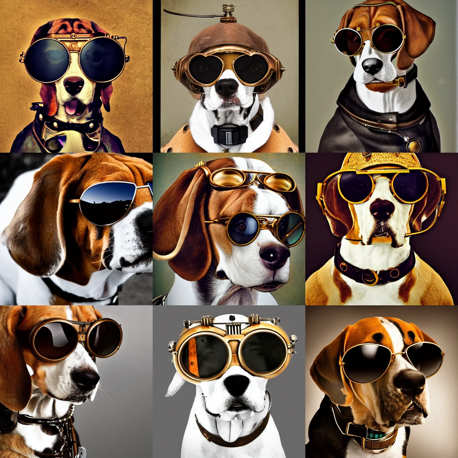 Prompt: sublime portrait of a beagle with sunglasses, steampunk era