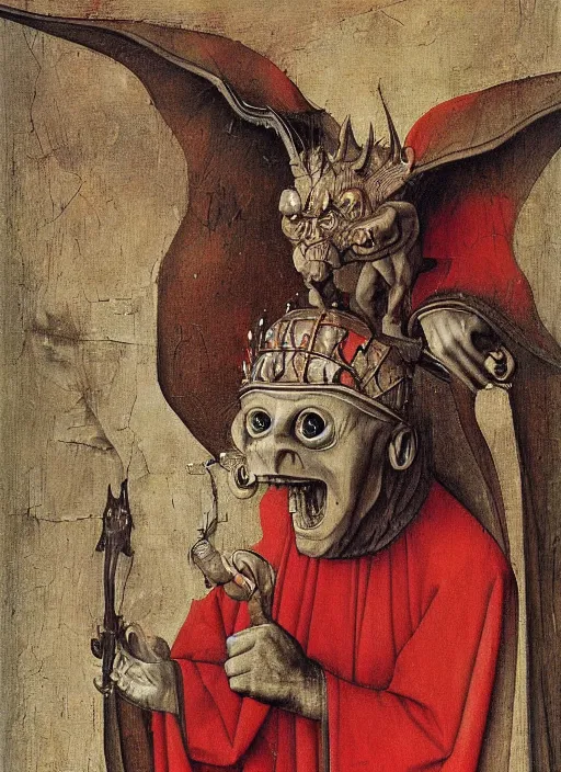 Image similar to red devil Gargoyle, Medieval painting by Jan van Eyck, Hieronymus Bosch, Florence