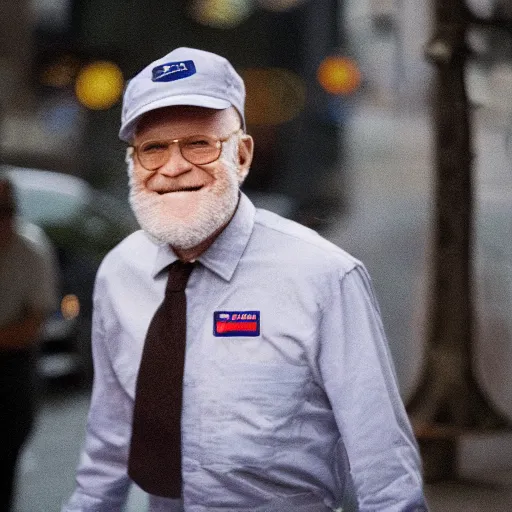 Image similar to hyperrealistic dslr film still of david letterman disguised as usps postal worker, delivering mail, stunning 8 k octane comprehensive 3 d render, inspired by istvan sandorfi & greg rutkowski & unreal engine, perfect symmetry, dim volumetric cinematic lighting, extremely hyper - detailed, incredibly real lifelike attributes & flesh texture, intricate, masterpiece, artstation, stunning