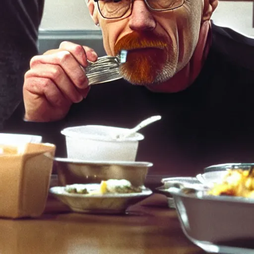 Image similar to Walter White with down syndrome eating lunch alone in the cafeteria