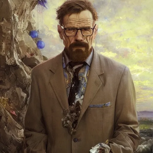 Image similar to highly detailed portrait of a wealthy walter white, art by donato giancola, eugene delacroix, ruan jia, carl larsson, peter mohrbacher. trending on artstation, intricate details, energetic composition, fantasy, concept art, illustration, elegant art, global illuminaition