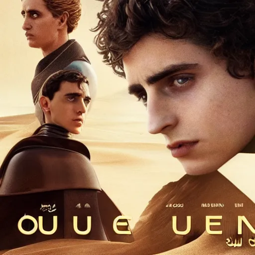 Prompt: Dune Characters Poster in Arabic, Timothée Chalamet is Paul, تيموثي شالاميت هو بول, cinematic HDRI 8K