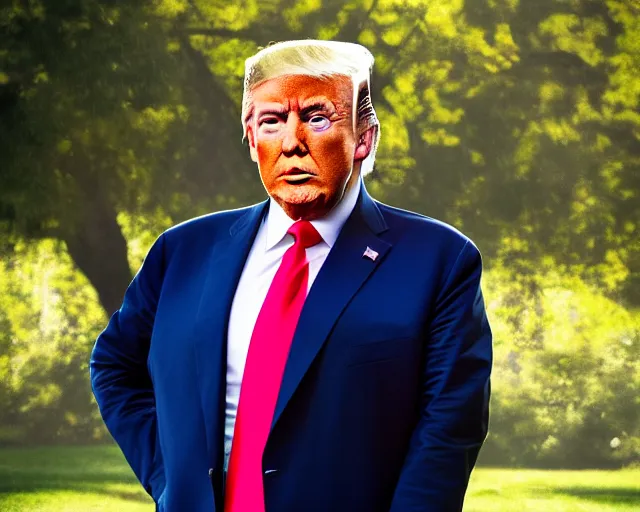 Prompt: award winning 5 5 mm portrait photo of trump as songok ssj 2, in a park by stefan kostic.