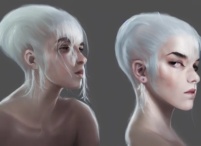 Prompt: girl with silk glowing white hair with glowing white stings coming out of her hands, concept art trending on artstation oilpaint portrait character design