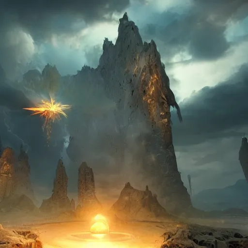 Image similar to comic book scene of an epic portal being exited by a god, cinematic, realistic, beautiful scenery, matte painting, highly detailed, octane render, unreal engine