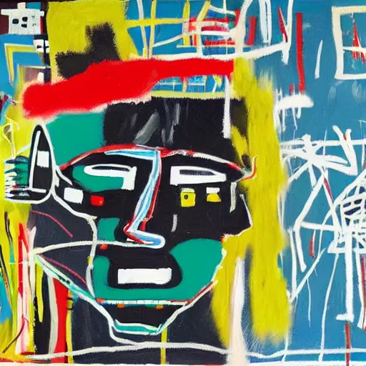 Prompt: basquiat oil painting of cyber balenciaga sneakers,