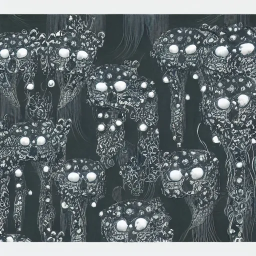 Image similar to willow pattern of flowers and aliens by giger