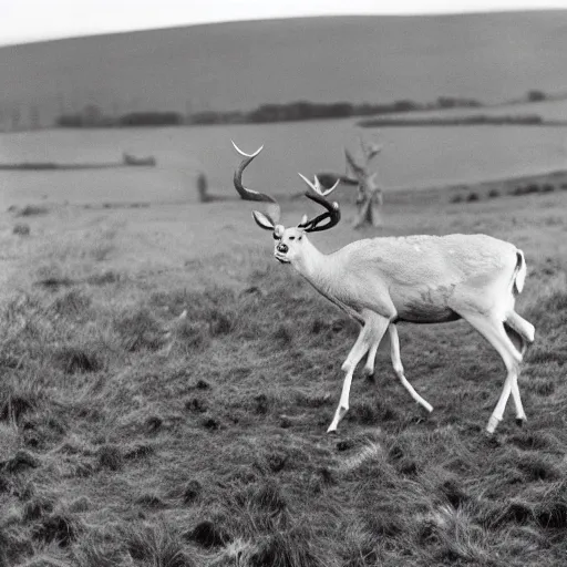 Prompt: paul caponigro running white deer, county wicklow, ireland, 1 9 6 7. - w 1 0 2 4 - g