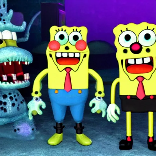 Prompt: spongebob in five nights of freddys