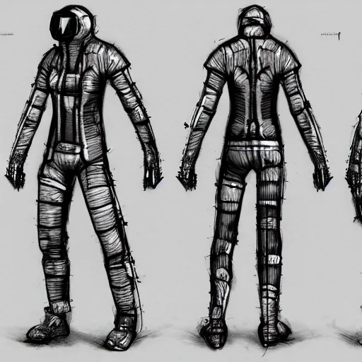 Prompt: cyberpunk cat in suit sketch, front, side, and back view, arms outstretched, modeling reference sheet,