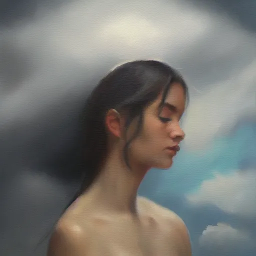 Image similar to cloudy mind, oil painting, pale colors, high detail, 8 k, wide angle, trending on artstation,