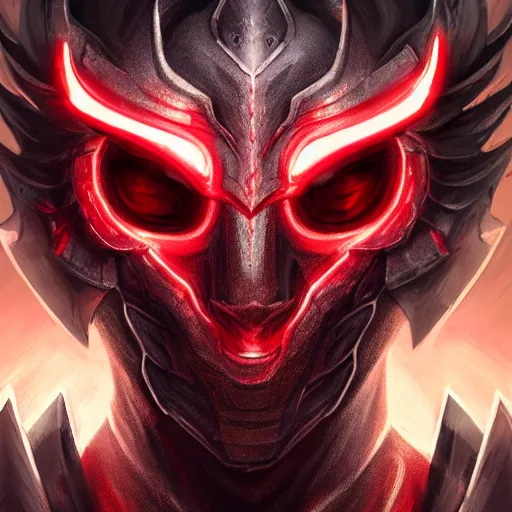 Image similar to a highly detailed portrait of a man wearing a epic armor with glowing red eyes concept art