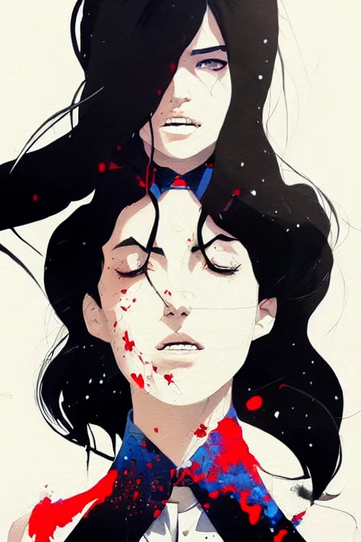 Image similar to a ultradetailed beautiful panting of a stylish woman wearing a shirt with a tie, she has black hair, by conrad roset, greg rutkowski and makoto shinkai, trending on artstation